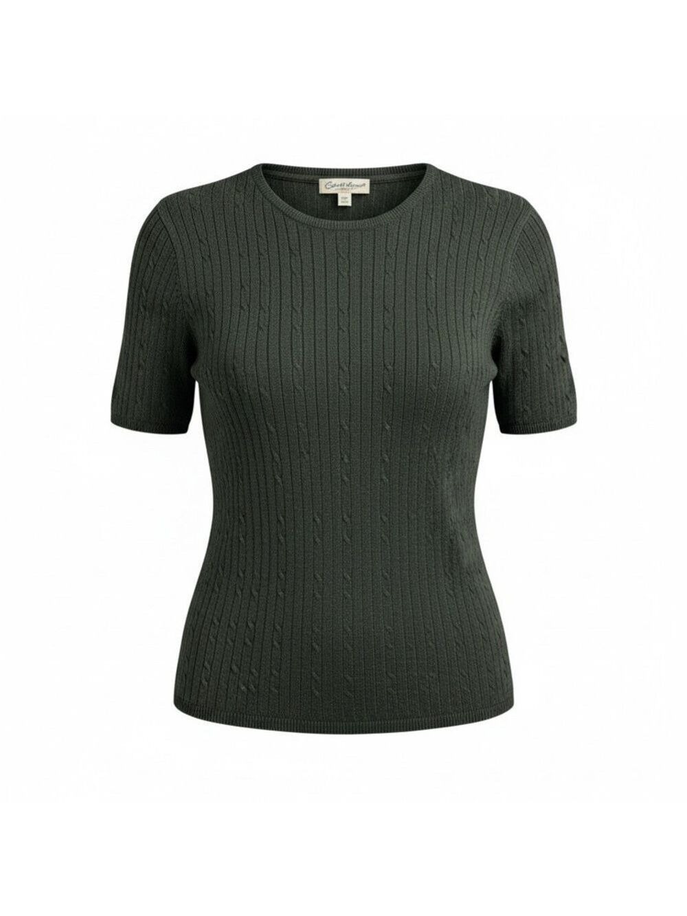 Laura Scott Vintage Black Short Sleeve Cable Knit Sweater